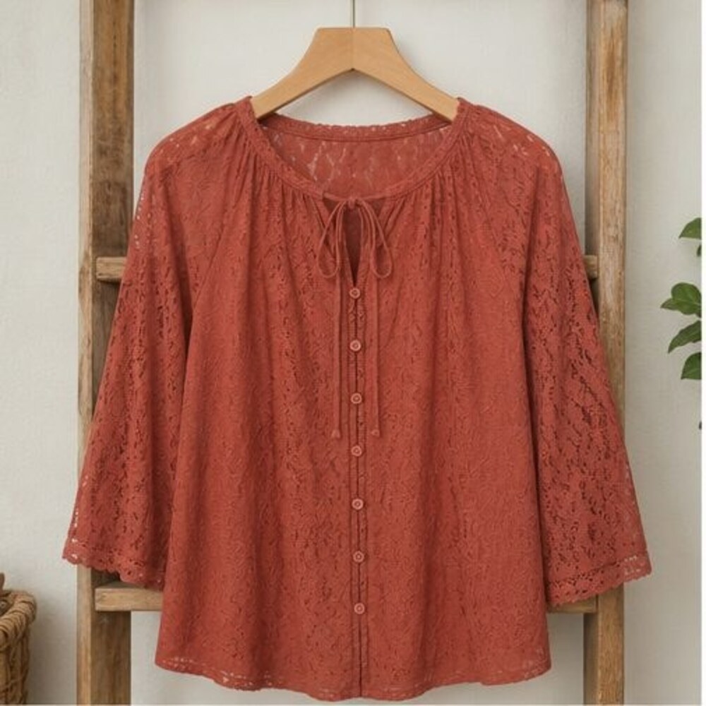 Rust Lace Trim Top